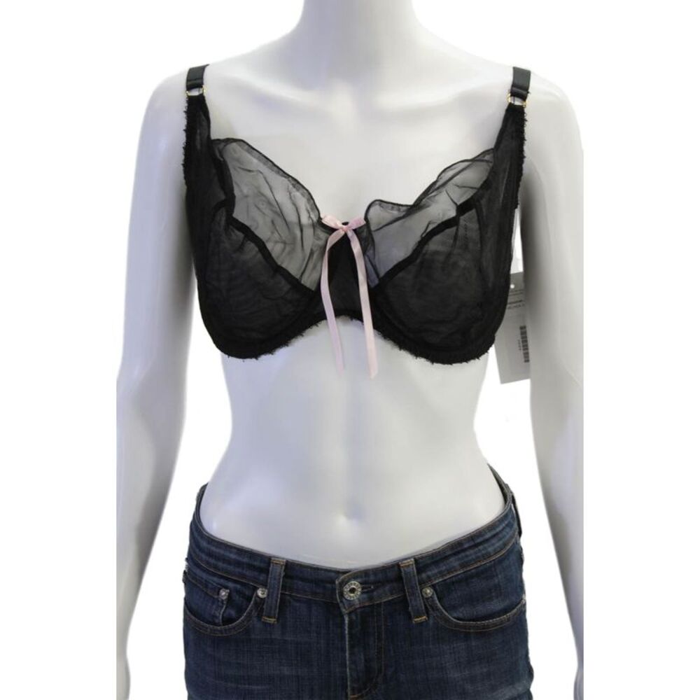 Miss Mandalay Womens Mesh Sheer Bow Accent Balconette Bra Black Size 38F